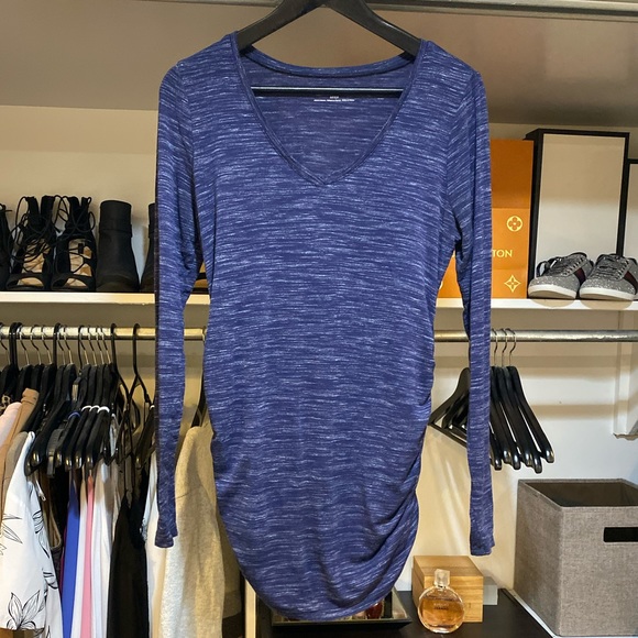 Blue Ruched Maternity Top - Picture 3 of 5